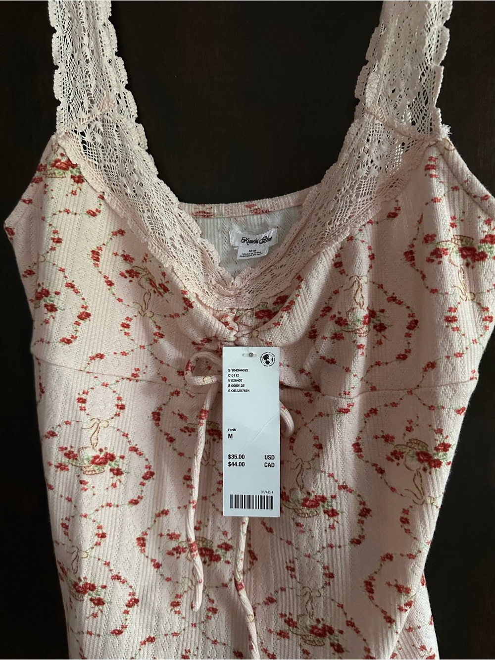 UO Kimchi Blue Blush Pink Floral Lace-Trim Tank - Picture 4 of 8